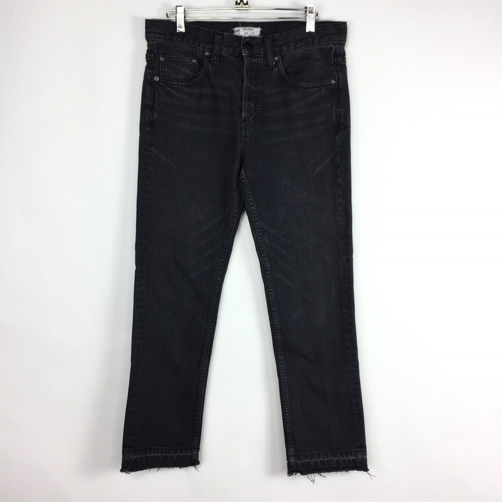 Free People Black Button Fly Cropped Ankle Jeans